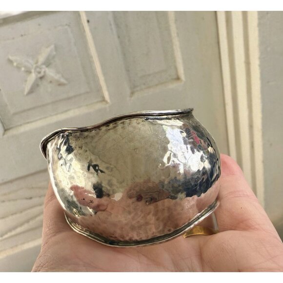 Vintage 90's Silpada Wavy Hammered 925 Silver Cuff Bracelet Bangle 50 grams - Picture 5 of 8